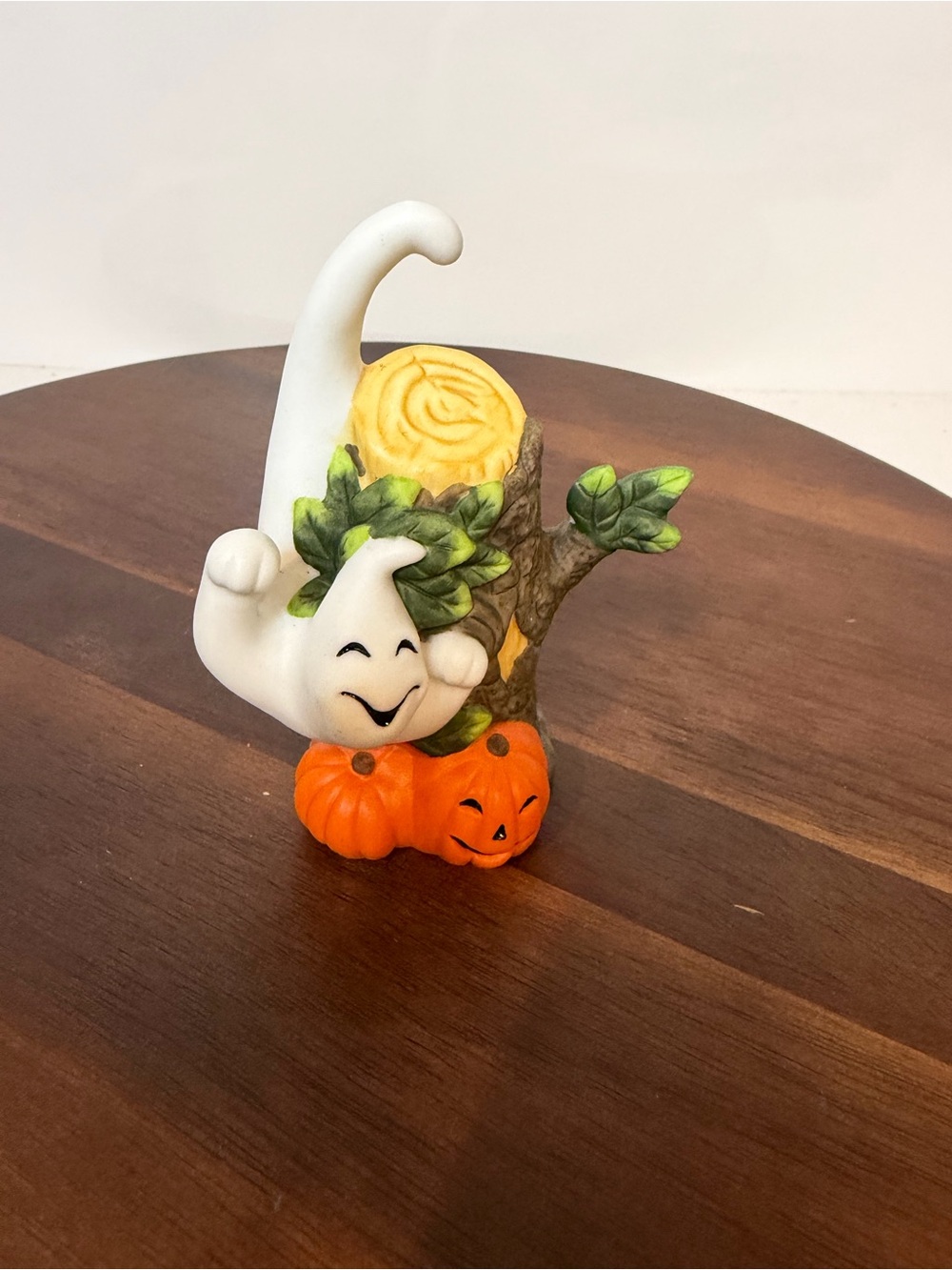 PartyLite Halloween Ghost Pumpkin Tree Stump Ceramic Figurine Candle Holder